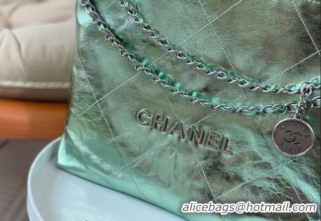 Low Price Chanel 22 Metallic Shiny Calfskin Small Shopping Bag AS3260 Light Green 2024