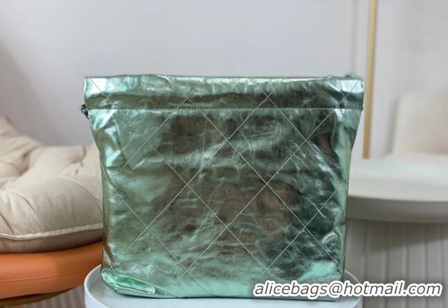 Low Price Chanel 22 Metallic Shiny Calfskin Small Shopping Bag AS3260 Light Green 2024