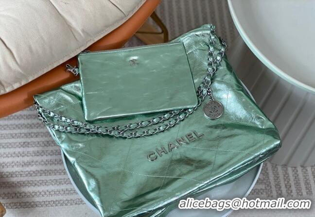 Low Price Chanel 22 Metallic Shiny Calfskin Small Shopping Bag AS3260 Light Green 2024