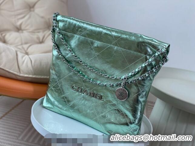 Low Price Chanel 22 Metallic Shiny Calfskin Small Shopping Bag AS3260 Light Green 2024