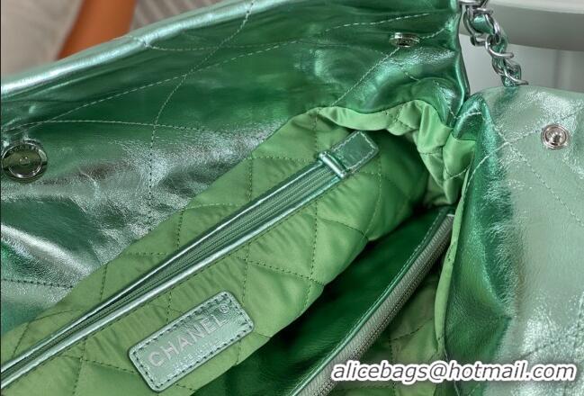 Low Price Chanel 22 Metallic Shiny Calfskin Small Shopping Bag AS3260 Light Green 2024