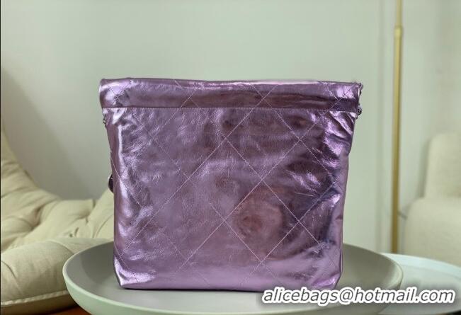 Best Grade Chanel 22 Metallic Shiny Calfskin Small Shopping Bag AS3260 Purple 2024