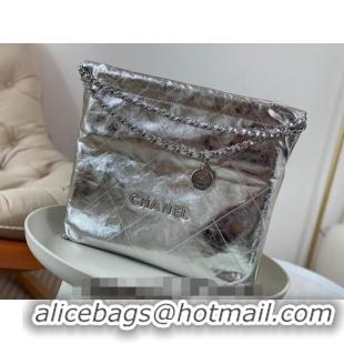 Low Price Chanel 22 Metallic Shiny Calfskin Shopping Bag AS3261 Silver 2024