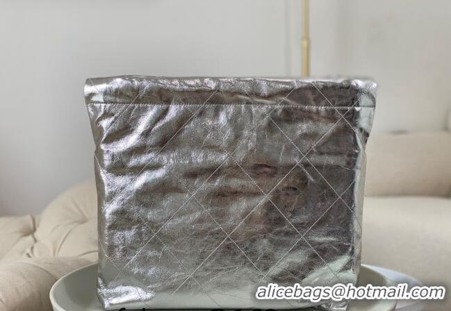 Low Price Chanel 22 Metallic Shiny Calfskin Shopping Bag AS3261 Silver 2024