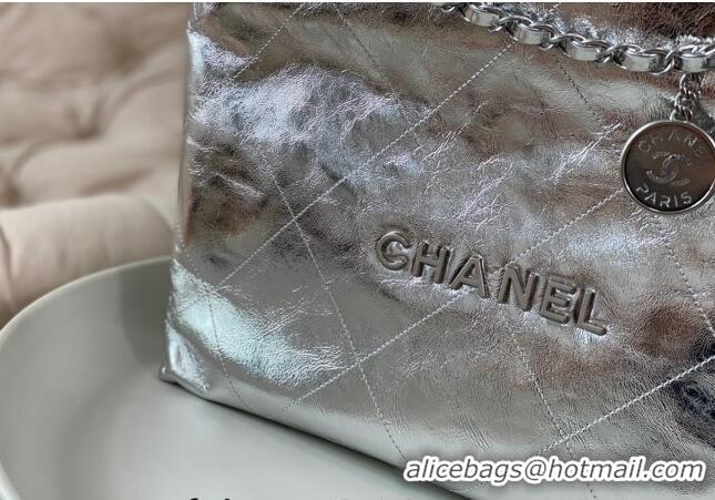 Low Price Chanel 22 Metallic Shiny Calfskin Shopping Bag AS3261 Silver 2024