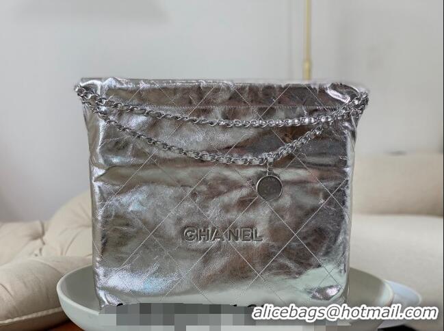 Low Price Chanel 22 Metallic Shiny Calfskin Shopping Bag AS3261 Silver 2024