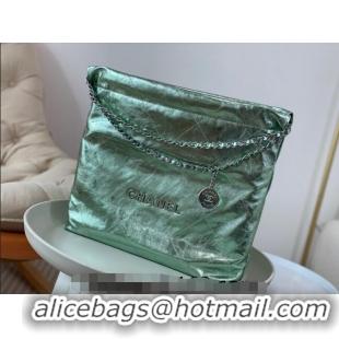 Crafted Cheap Chanel 22 Metallic Shiny Calfskin Shopping Bag AS3261 Light Green 2024