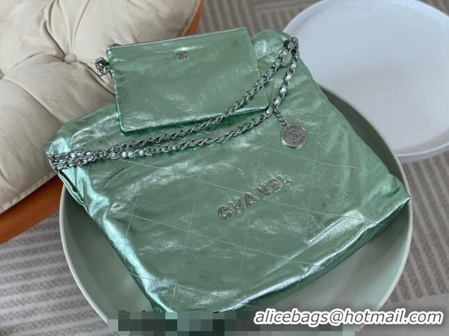 Crafted Cheap Chanel 22 Metallic Shiny Calfskin Shopping Bag AS3261 Light Green 2024