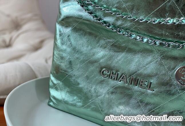 Crafted Cheap Chanel 22 Metallic Shiny Calfskin Shopping Bag AS3261 Light Green 2024