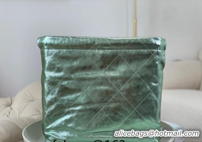 Crafted Cheap Chanel 22 Metallic Shiny Calfskin Shopping Bag AS3261 Light Green 2024