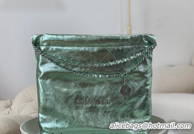 Crafted Cheap Chanel 22 Metallic Shiny Calfskin Shopping Bag AS3261 Light Green 2024