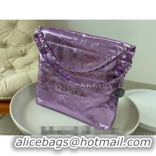 Latest Style Chanel 22 Metallic Shiny Calfskin Shopping Bag AS3261 Purple 2024