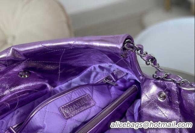 Latest Style Chanel 22 Metallic Shiny Calfskin Shopping Bag AS3261 Purple 2024