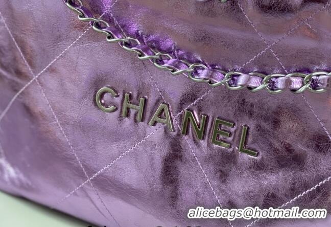 Latest Style Chanel 22 Metallic Shiny Calfskin Shopping Bag AS3261 Purple 2024