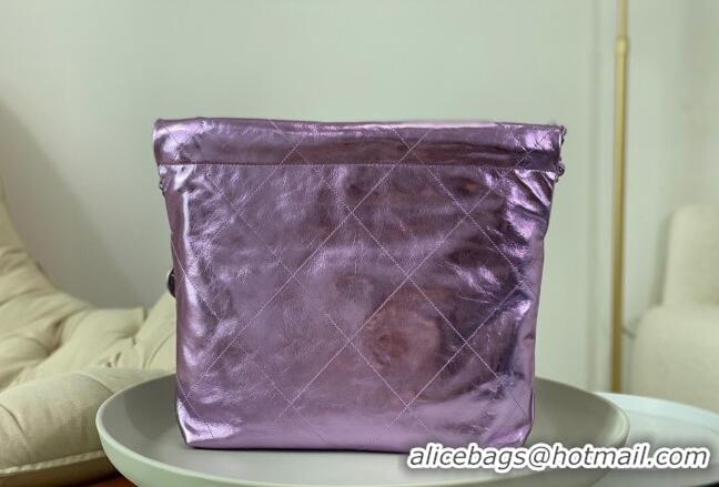 Latest Style Chanel 22 Metallic Shiny Calfskin Shopping Bag AS3261 Purple 2024