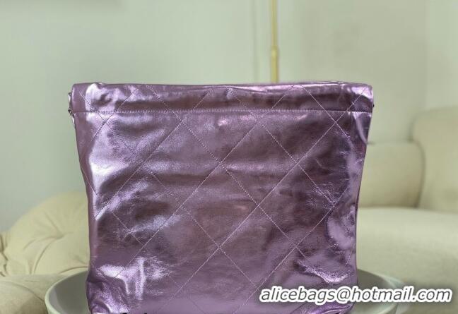 Latest Style Chanel 22 Metallic Shiny Calfskin Shopping Bag AS3261 Purple 2024