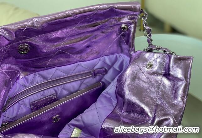 Latest Style Chanel 22 Metallic Shiny Calfskin Shopping Bag AS3261 Purple 2024