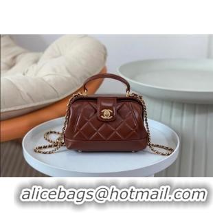 Market Sells Chanel Shiny Lambskin Mini Bag with Top Handle Bag AS4958 Brown 2024