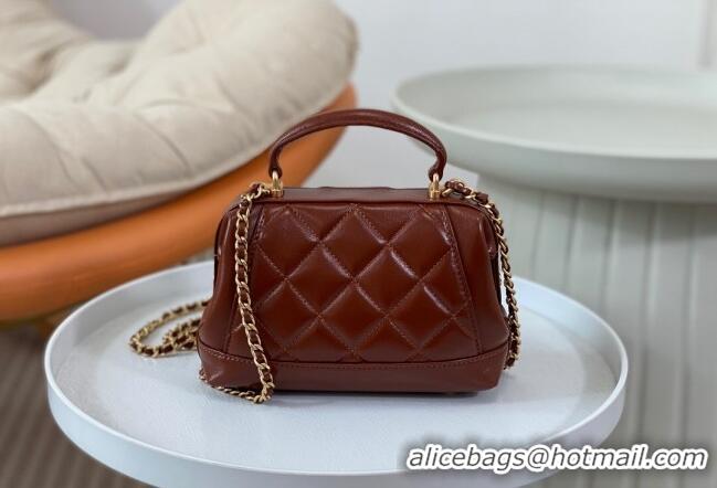 Market Sells Chanel Shiny Lambskin Mini Bag with Top Handle Bag AS4958 Brown 2024