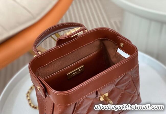 Market Sells Chanel Shiny Lambskin Mini Bag with Top Handle Bag AS4958 Brown 2024