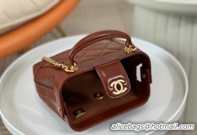 Market Sells Chanel Shiny Lambskin Mini Bag with Top Handle Bag AS4958 Brown 2024