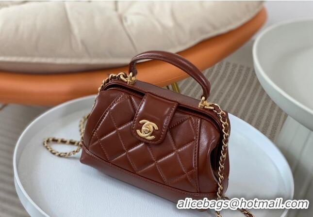 Market Sells Chanel Shiny Lambskin Mini Bag with Top Handle Bag AS4958 Brown 2024