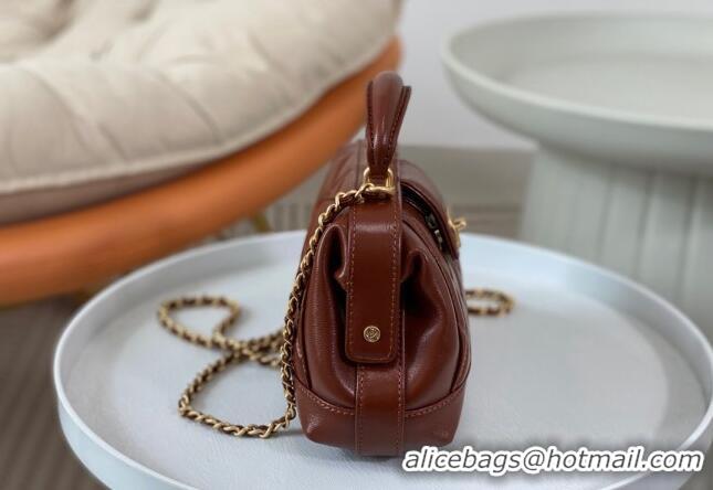 Market Sells Chanel Shiny Lambskin Mini Bag with Top Handle Bag AS4958 Brown 2024