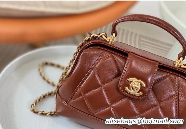 Market Sells Chanel Shiny Lambskin Mini Bag with Top Handle Bag AS4958 Brown 2024