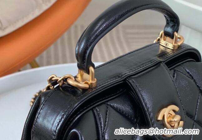 Market Sells Chanel Shiny Lambskin Mini Bag with Top Handle Bag AS4958 Black 2024