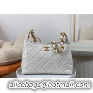 Luxury Discount Chanel Shiny Lambskin Large Hobo bag AS4923 White 2024