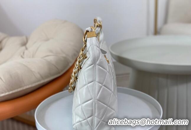 Luxury Discount Chanel Shiny Lambskin Large Hobo bag AS4923 White 2024