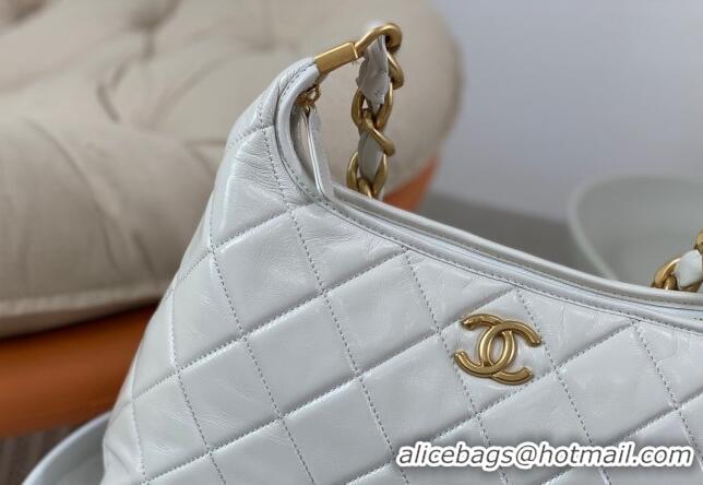 Luxury Discount Chanel Shiny Lambskin Large Hobo bag AS4923 White 2024