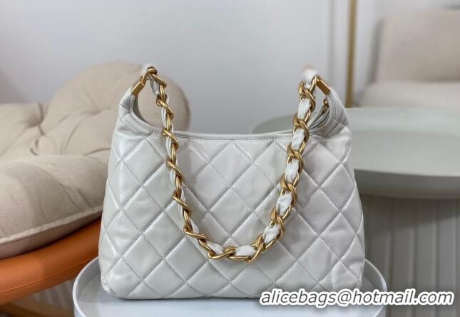 Luxury Discount Chanel Shiny Lambskin Large Hobo bag AS4923 White 2024