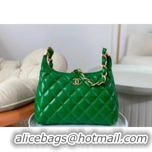 Buy Classic Chanel Shiny Lambskin Large Hobo bag AS4923 Green 2024