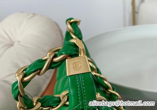 Buy Classic Chanel Shiny Lambskin Large Hobo bag AS4923 Green 2024