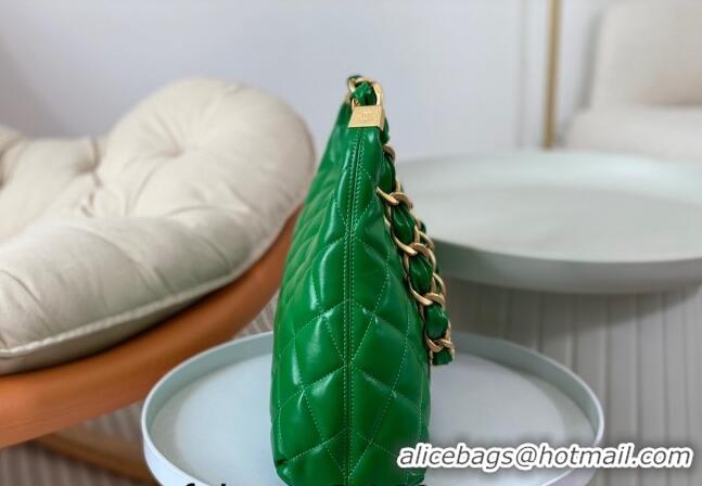 Buy Classic Chanel Shiny Lambskin Large Hobo bag AS4923 Green 2024