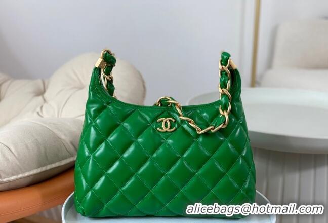 Buy Classic Chanel Shiny Lambskin Large Hobo bag AS4923 Green 2024