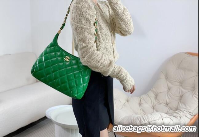 Buy Classic Chanel Shiny Lambskin Large Hobo bag AS4923 Green 2024