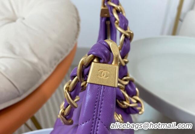 Best Price Chanel Shiny Lambskin Large Hobo bag AS4923 Purple 2024