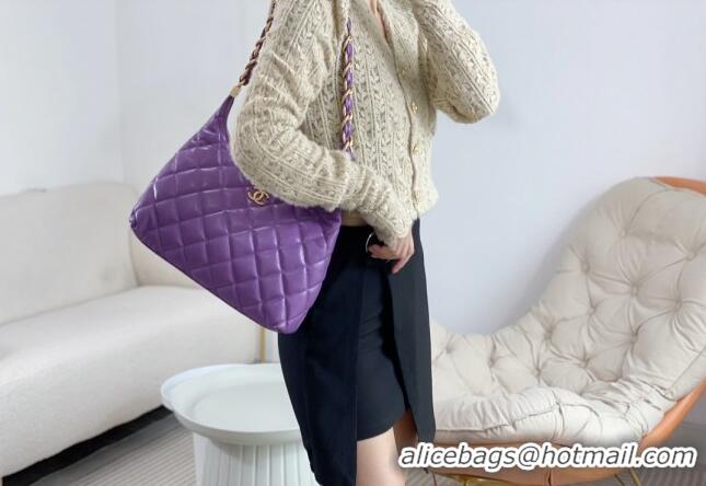 Best Price Chanel Shiny Lambskin Large Hobo bag AS4923 Purple 2024