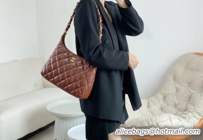 Modern Classic Chanel Shiny Lambskin Large Hobo bag AS4923 Brown 2024