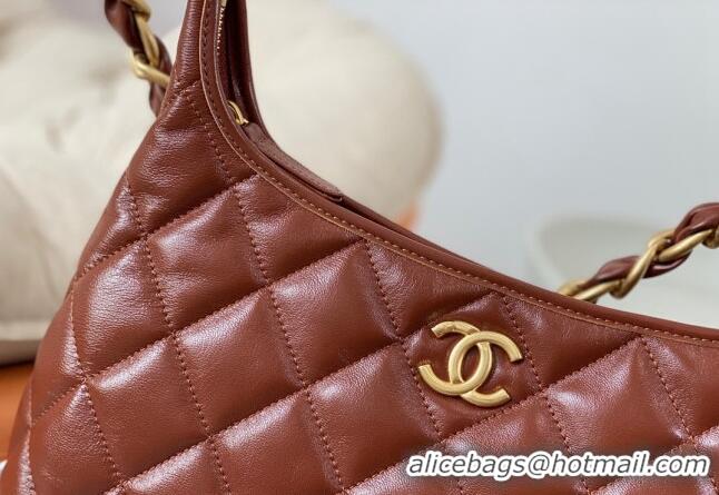 Modern Classic Chanel Shiny Lambskin Large Hobo bag AS4923 Brown 2024