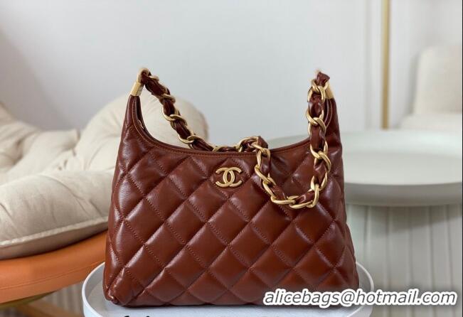 Modern Classic Chanel Shiny Lambskin Large Hobo bag AS4923 Brown 2024