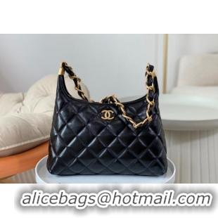 Luxury New Chanel Shiny Lambskin Large Hobo bag AS4922 Black 2024