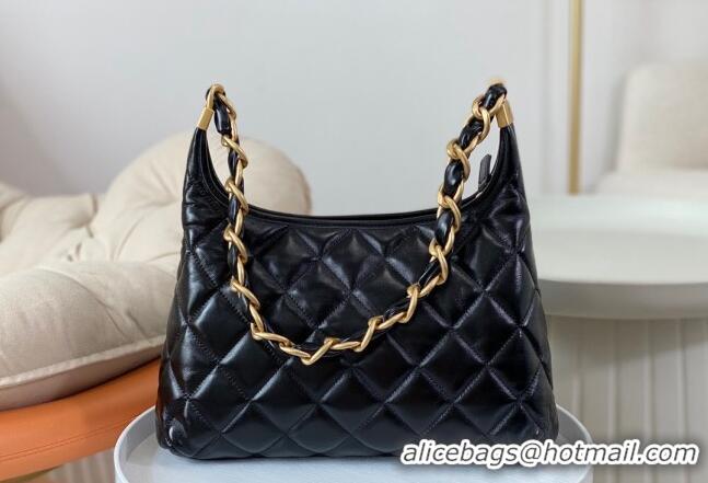 Luxury New Chanel Shiny Lambskin Large Hobo bag AS4922 Black 2024