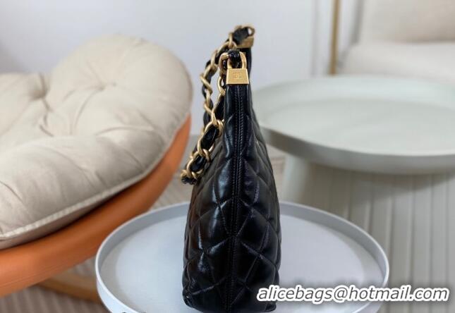 Luxury New Chanel Shiny Lambskin Large Hobo bag AS4922 Black 2024