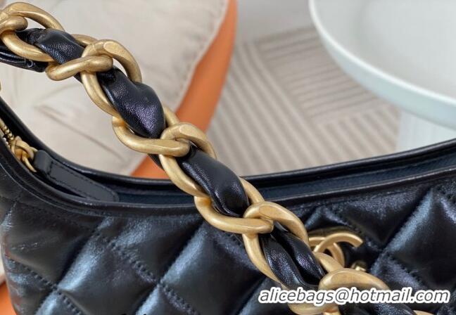 Luxury New Chanel Shiny Lambskin Large Hobo bag AS4922 Black 2024