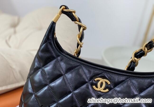 Luxury New Chanel Shiny Lambskin Large Hobo bag AS4922 Black 2024