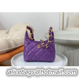 Cheap Wholesale Chanel Shiny Lambskin Small Hobo bag AS4922 Purple 2024