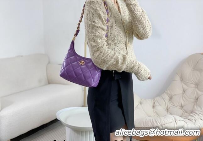 Cheap Wholesale Chanel Shiny Lambskin Small Hobo bag AS4922 Purple 2024